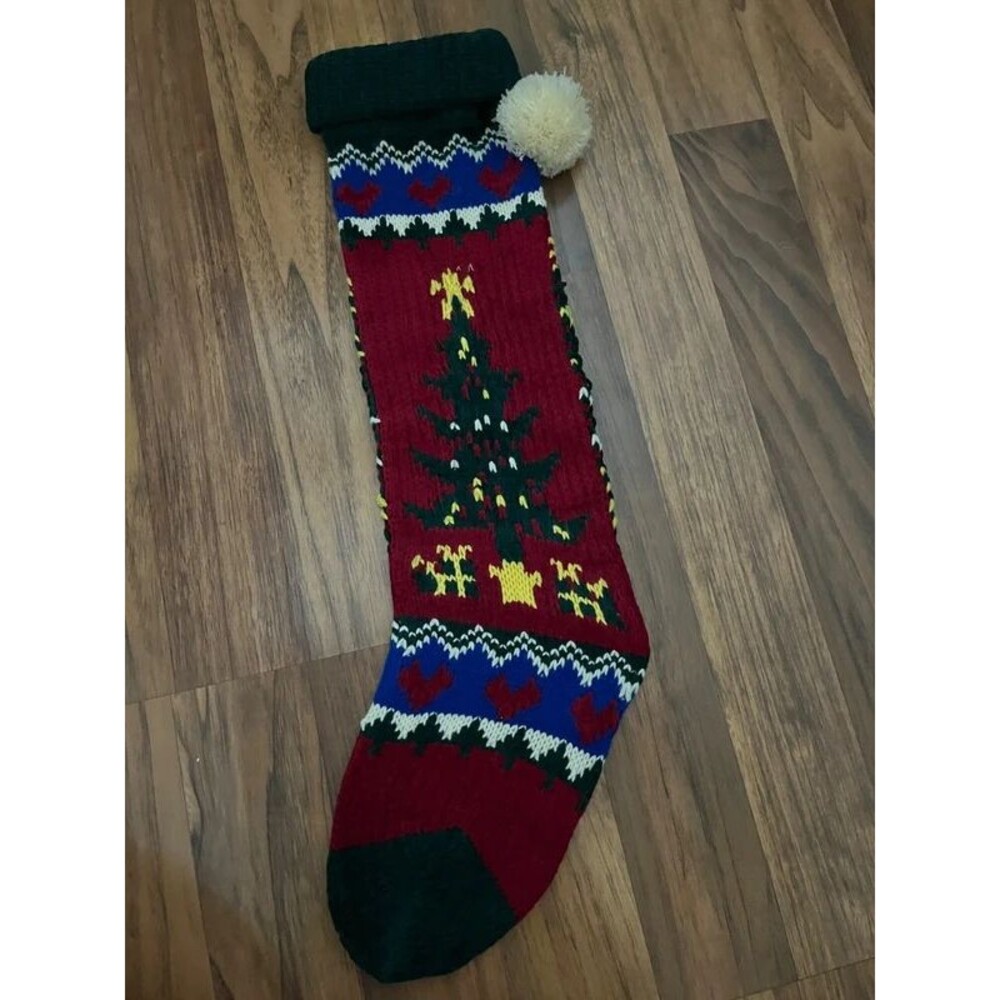 Vintage Knit Christmas Stocking with Christmas Tree